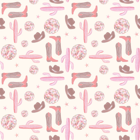 Cowgirl Icons on White - Disco Cowgirl - Timeless Treasures Cotton