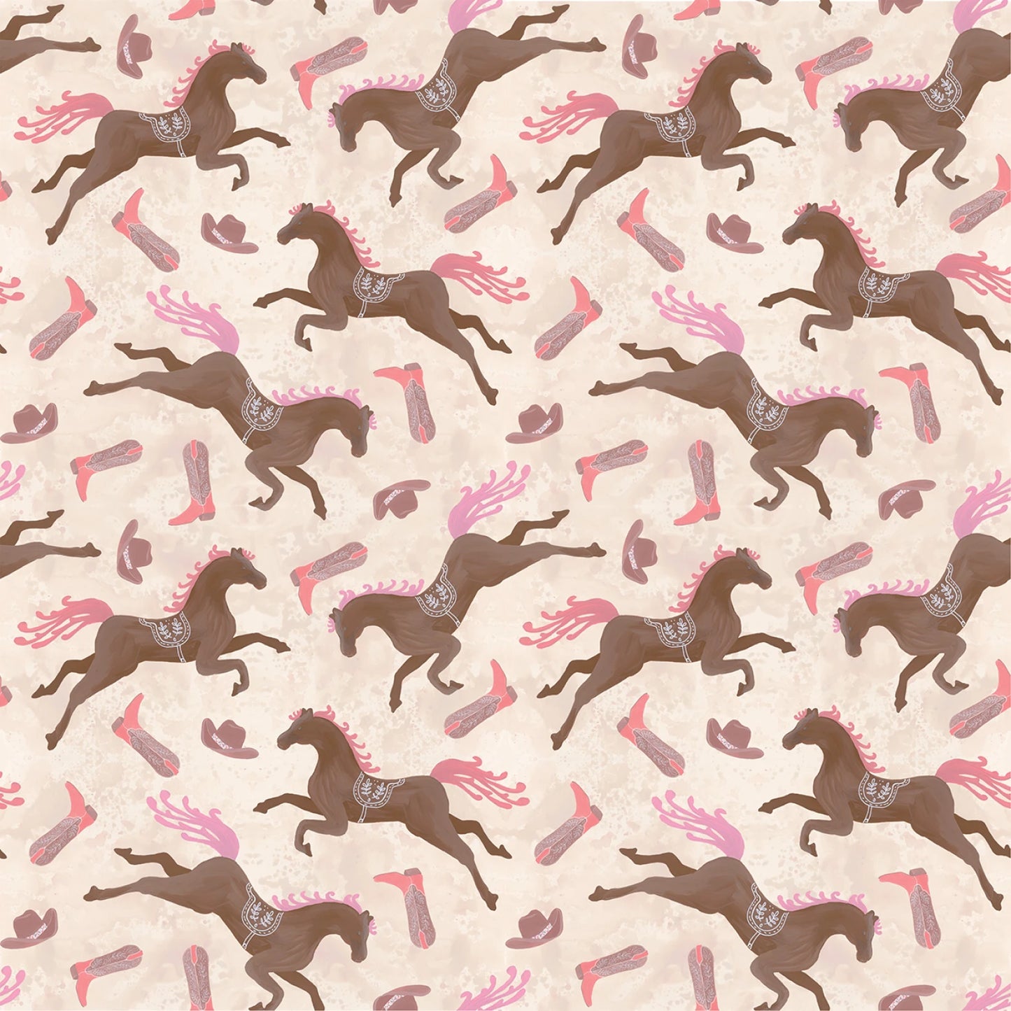 Cowgirl Horses on Beige - Disco Cowgirl - Timeless Treasures Cotton