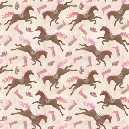Cowgirl Horses on Beige - Disco Cowgirl - Timeless Treasures Cotton