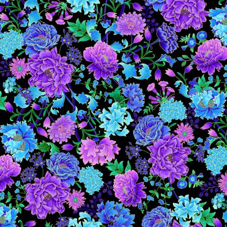 CLEARANCE Black Elegant Floral Metallic - Timeless Treasures Cotton