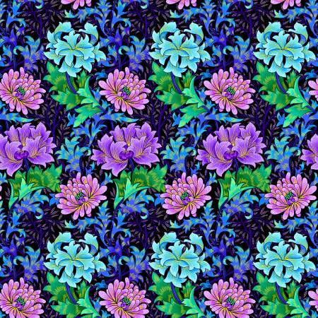 Black Medium Packed Floral Metallic - Timeless Treasures Cotton