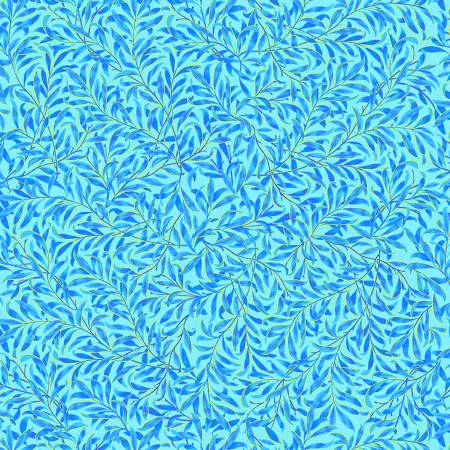 Blue Metallic Ferns - Timeless Treasures Cotton