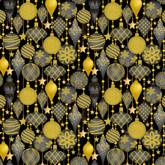 Metallic Ornaments on Black - Timeless Treasures Cotton (CM3628)