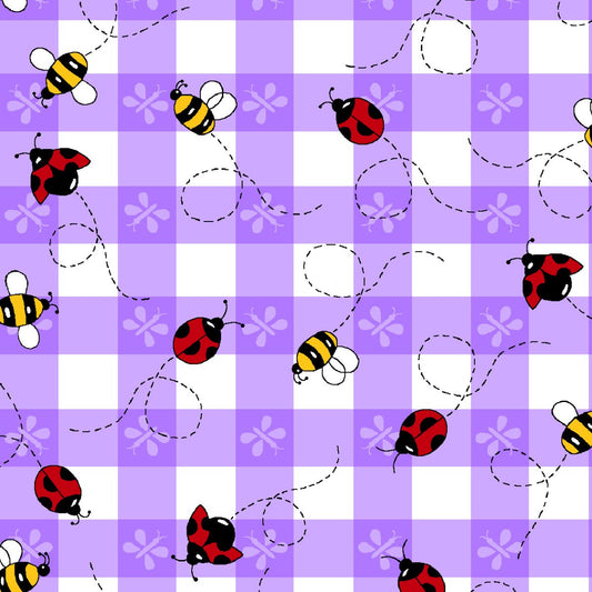 Ladybugs & Bees on Purple Plaid - AE Nathan Flannel