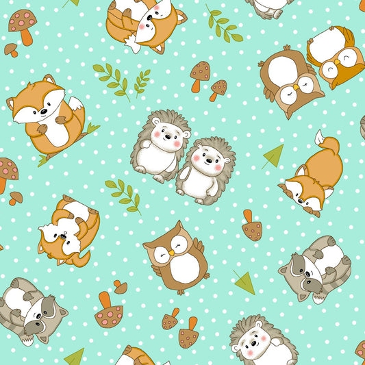 Woodland Critters on Green - AE Nathan Flannel