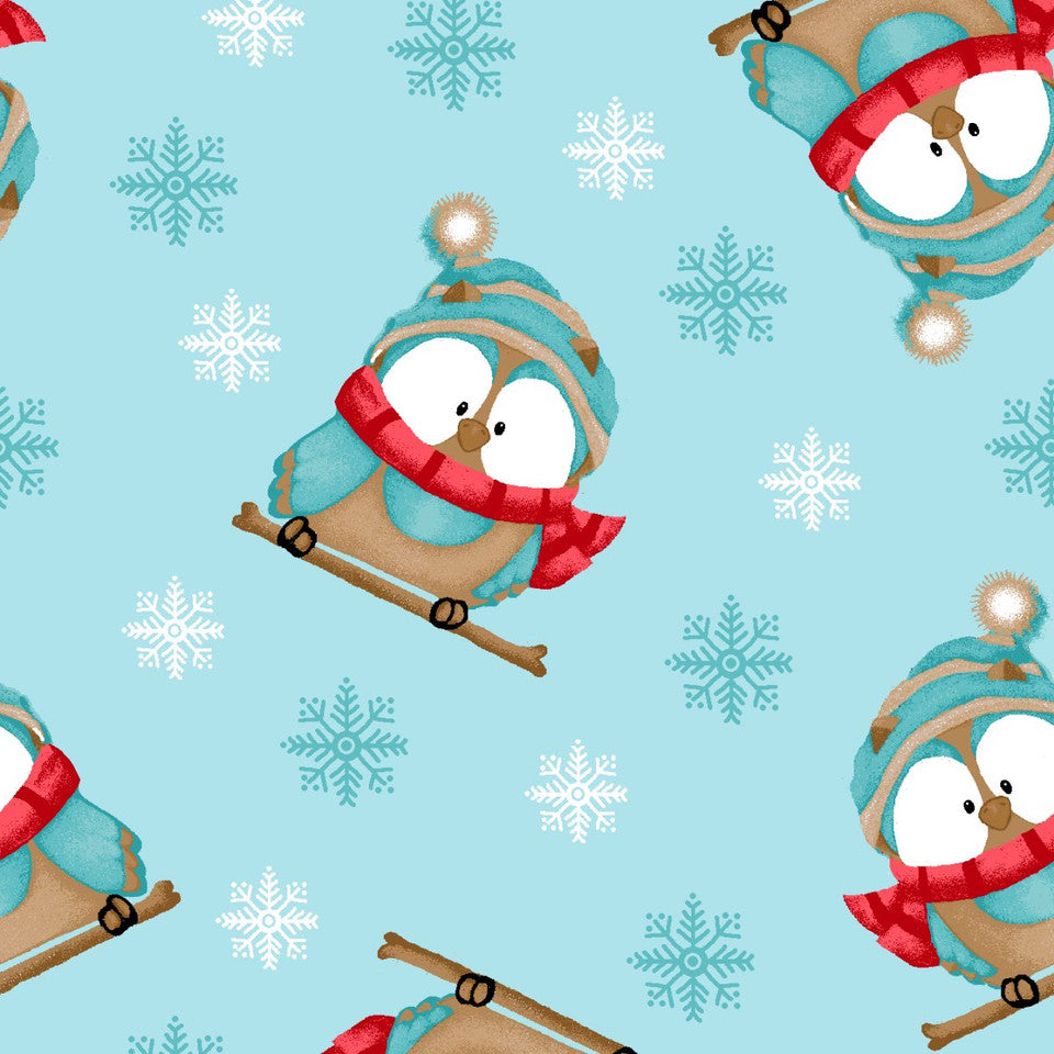 Winter Penguins & Snowflakes Aqua - AE Nathan Flannel