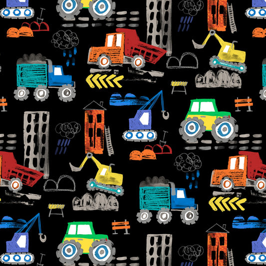 Black Construction Site - Michael Miller Cotton