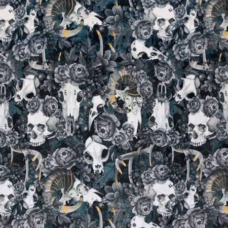CLEARANCE Gray Memento Mori Digital - Shannon Fabrics Cuddle Minky