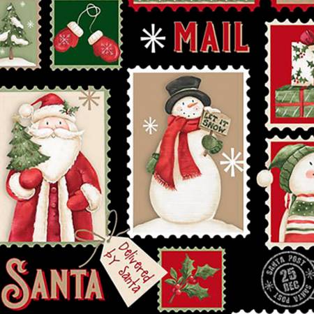 CLEARANCE Black Merry Mail Digital - Shannon Fabrics Cuddle Minky