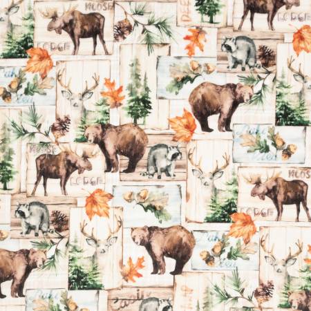 Moose Lodge Natural Digital - Shannon Fabrics Cuddle Minky