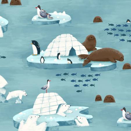 CLEARANCE Aqua Sea Polar Pals Digital - Shannon Fabrics Cuddle Minky