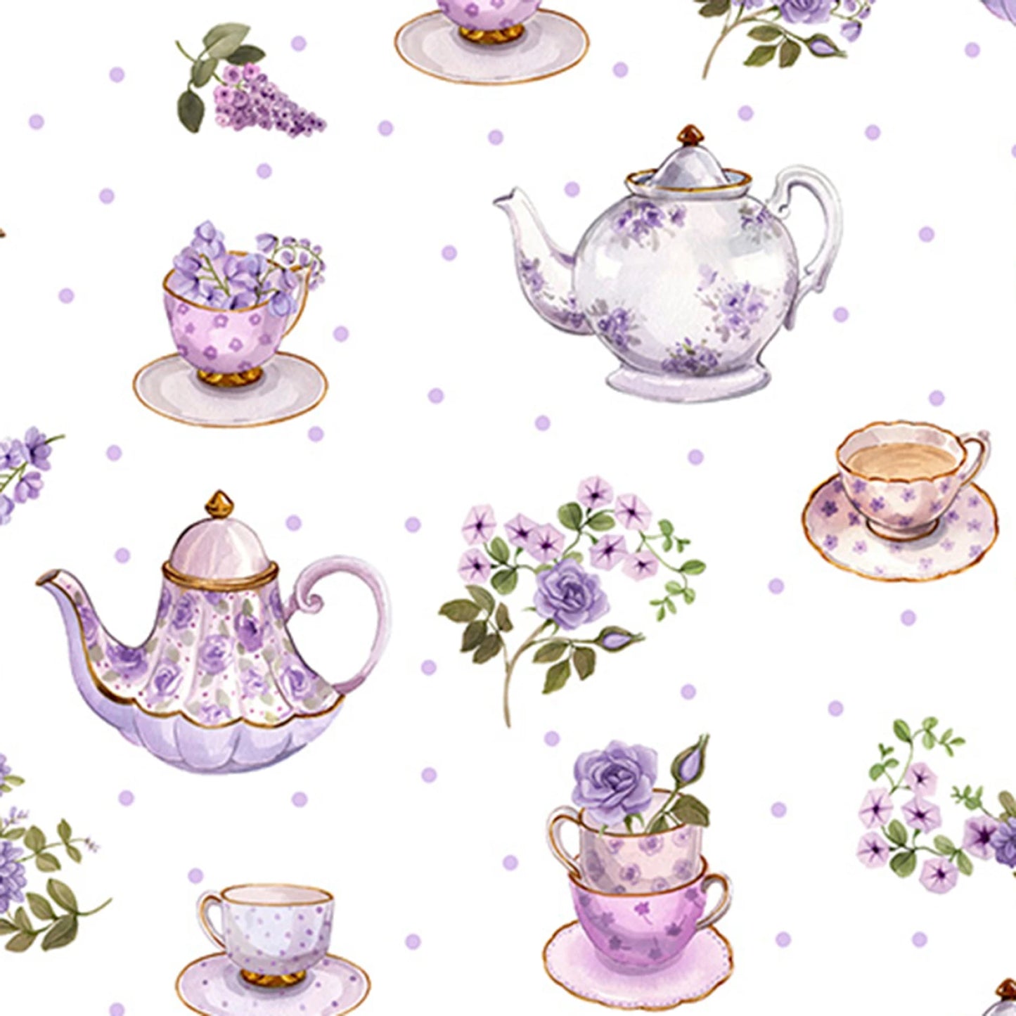 Lavender Tea Party Digital - Shannon Fabrics Cuddle Minky (DCTEAPARTYLAVENDER)
