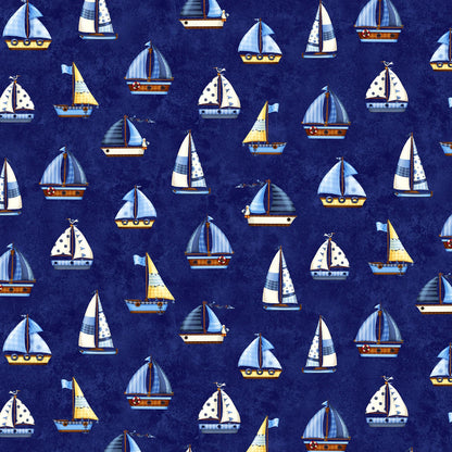 Navy Sailing Boats - Sail Away - Michael Miller Cotton