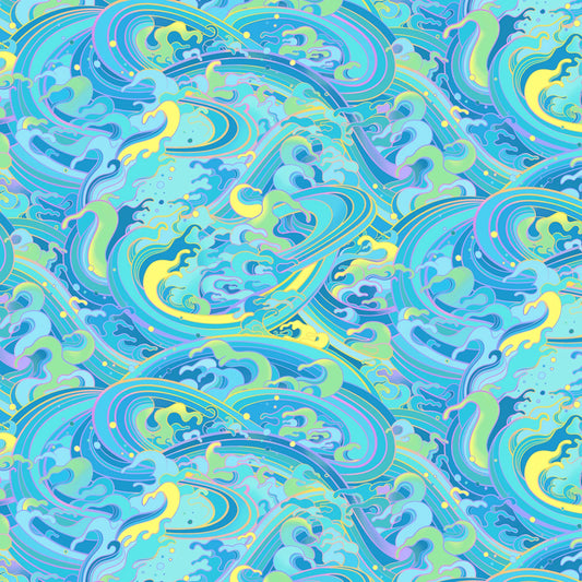 Turquoise Rolling Wave - Divine Oceana - Michael Miller Cotton