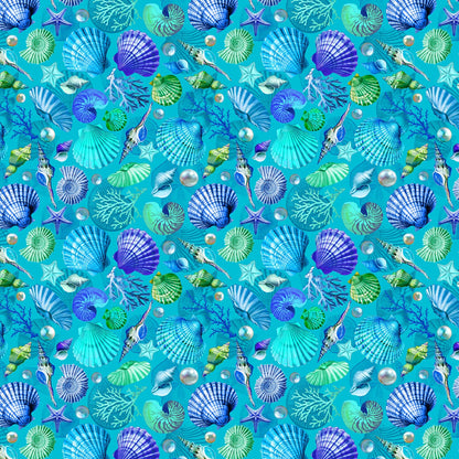 Pearls and Seashells Turquoise - Divine Oceana - Michael Miller Cotton