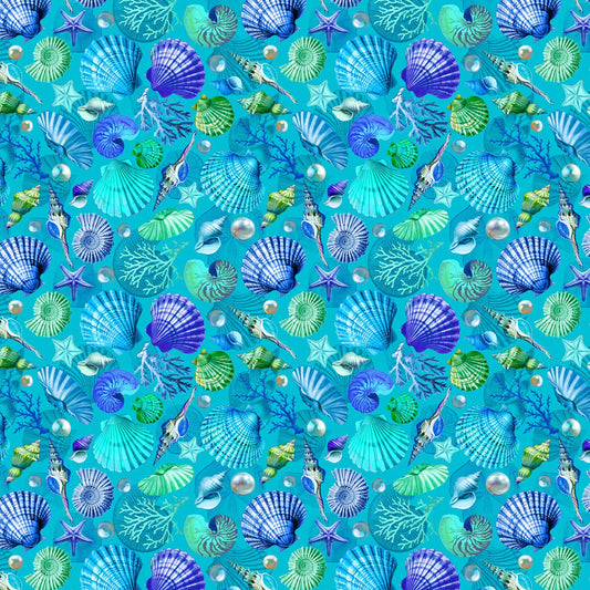 Pearls and Seashells Turquoise - Divine Oceana - Michael Miller Cotton