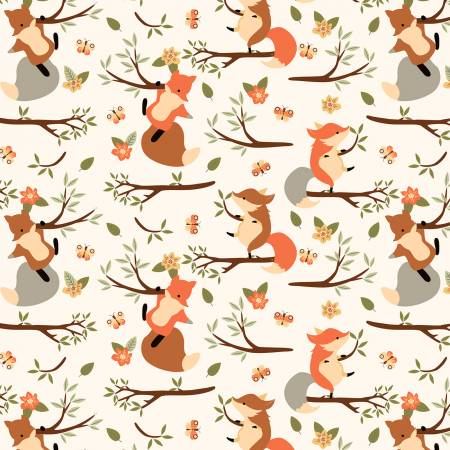 Climbing Foxes Cream - David Textiles Flannel
