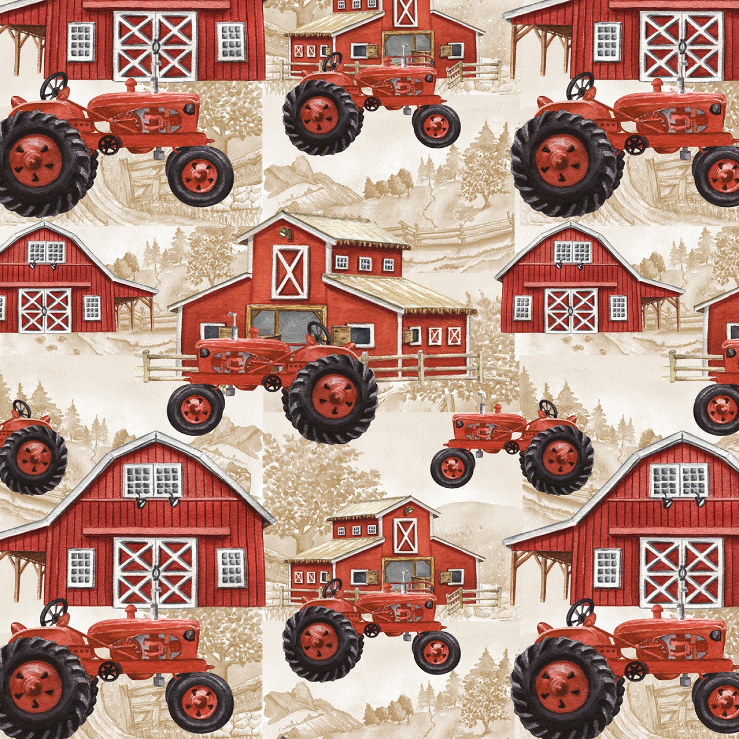 Farm Tractors and Barns - David Textiles (DX-4068-4C-1)