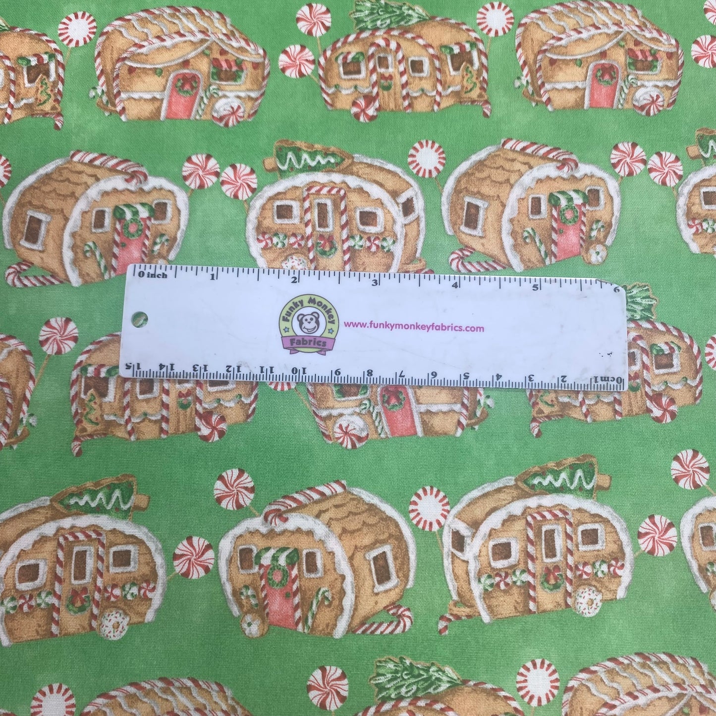 CLEARANCE Gingerbread Houses on Green - 3 Wishes Cotton