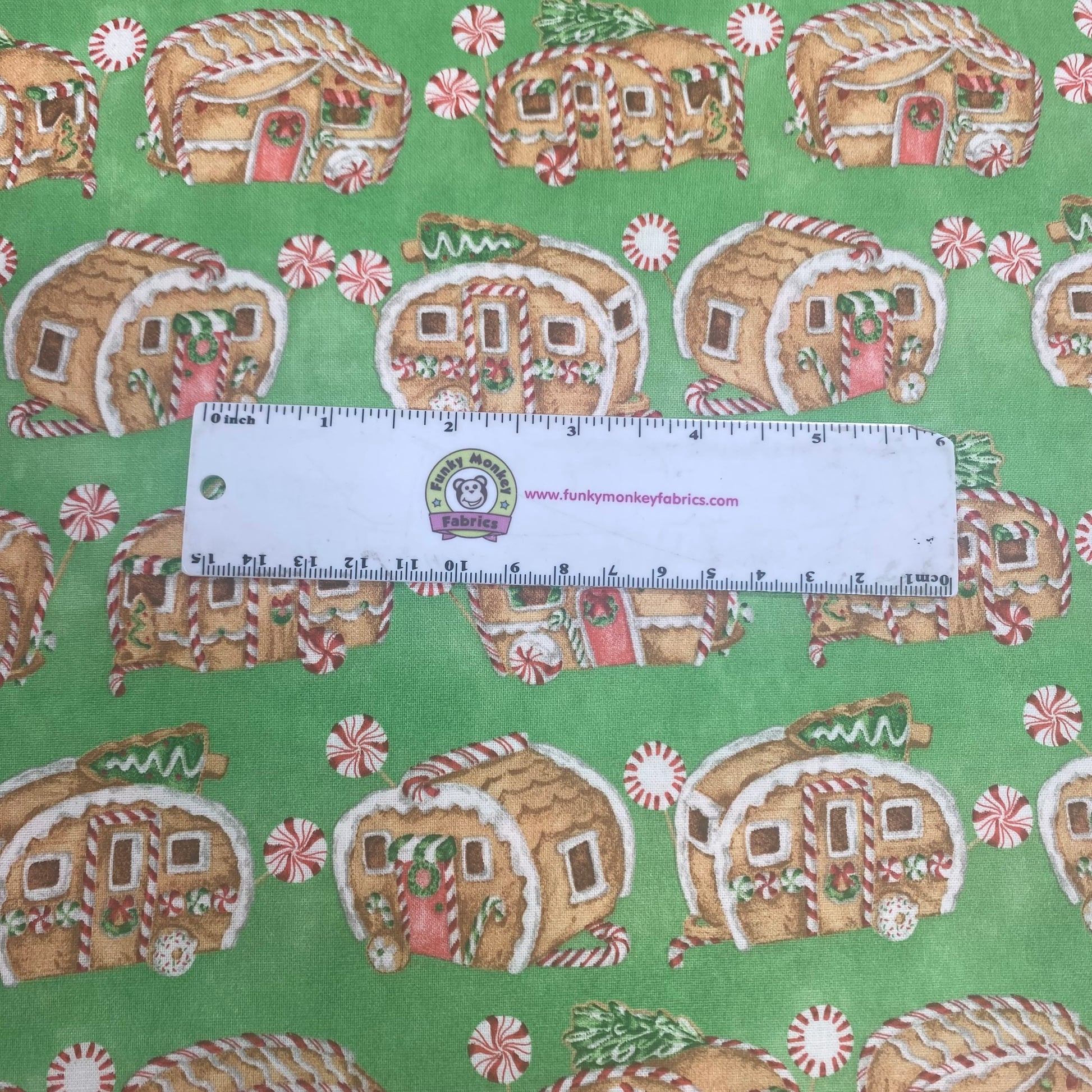 CLEARANCE Gingerbread Houses on Green - 3 Wishes Cotton