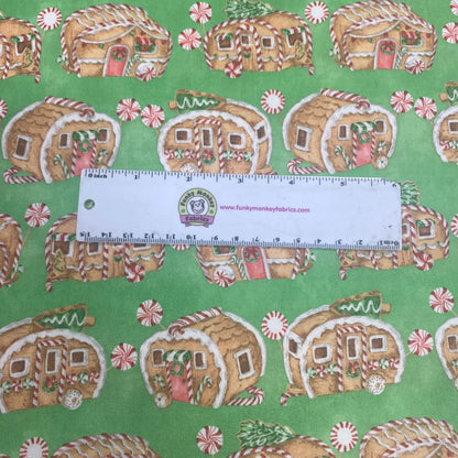 CLEARANCE Gingerbread Houses on Green - 3 Wishes Cotton