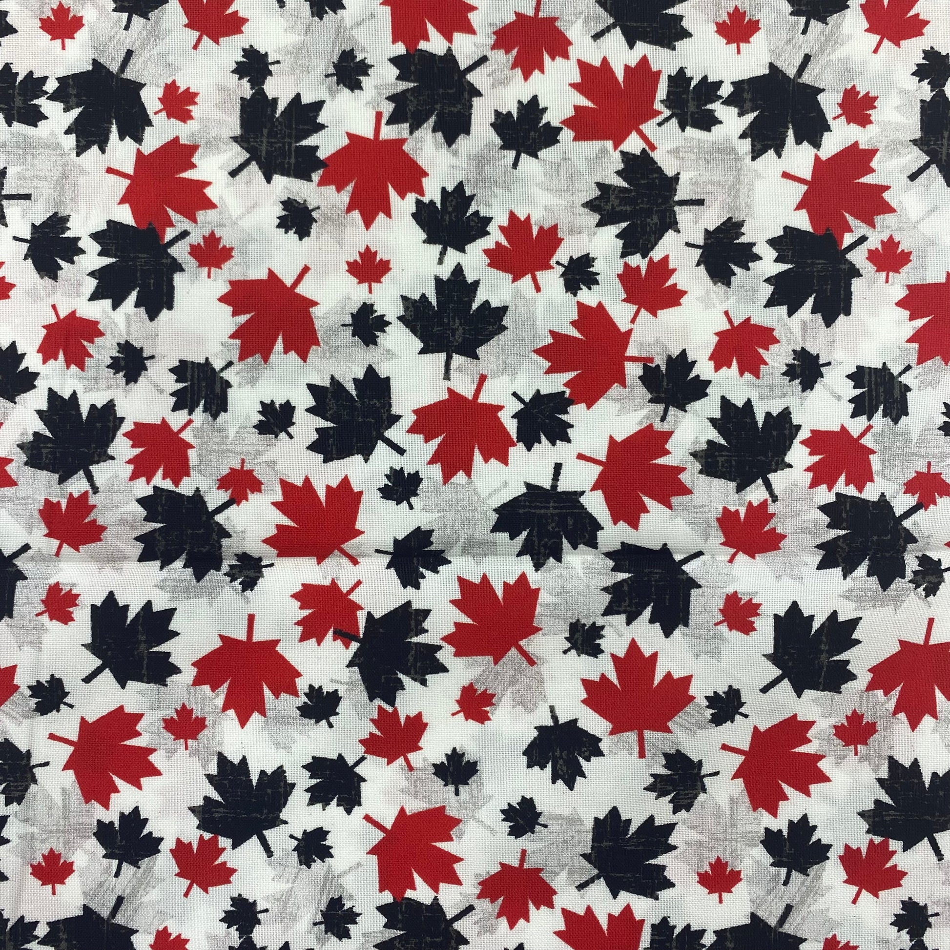 Red/Black Maple Leaves on White Canadian Spirit - Windham Fabrics Cotton