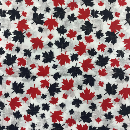 Red/Black Maple Leaves on White Canadian Spirit - Windham Fabrics Cotton