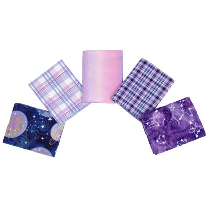 5 Fat Quarters - Purple Celestial - 3 Wishes Flannel