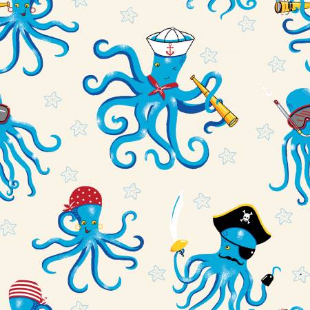 Cream Pirate Octopus - Freckle & Lollie Cotton (FLBBS-D181-C)