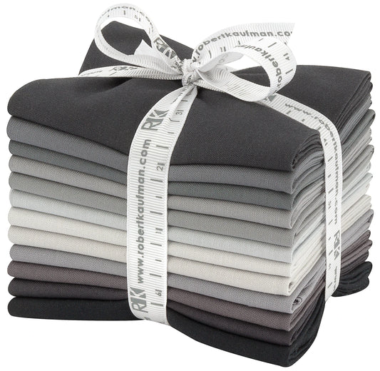 Fat Quarters - 12 piece Stormy Skies Kona Solids - Robert Kaufman Cotton