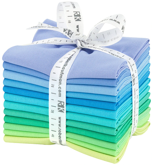 Fat Quarters - 12 piece Mermaid Shores Kona Solids - Robert Kaufman Cotton