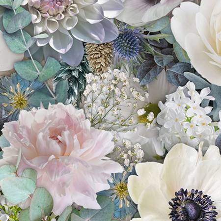 White Hoffman Blooming Buds Digital - Shannon Fabrics Cuddle Minky (HFDCBLOOMINGBUDWHITE)