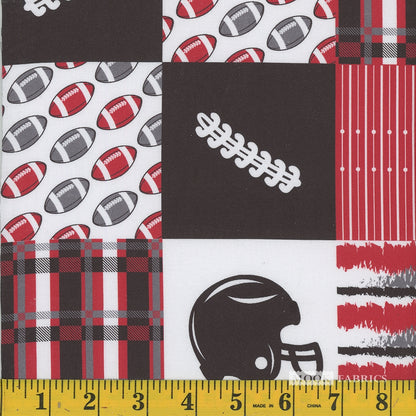 Red/Black/White Football Patchwork - Mook Fabrics Cotton