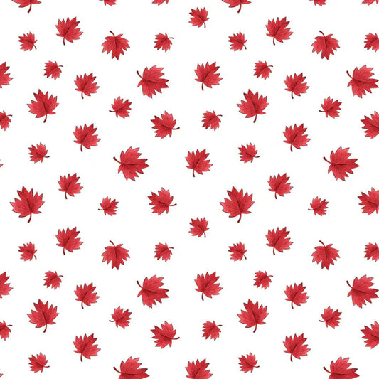 Maples Leaves on White - Oh Canada - Camelot Cotton