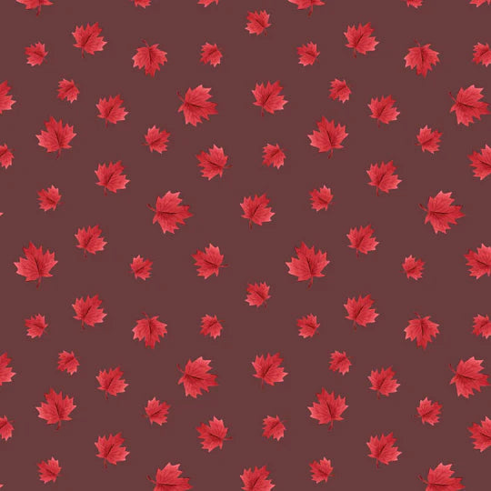 Maples Leaves on Dark Taupe - Oh Canada - Camelot Cotton