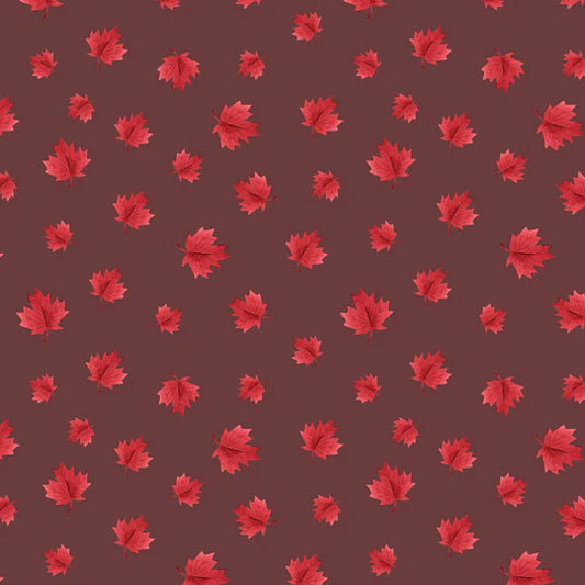 Maples Leaves on Dark Taupe - Oh Canada - Camelot Cotton