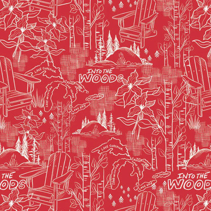 Into the Woods Red - Oh Canada - Camelot Cotton