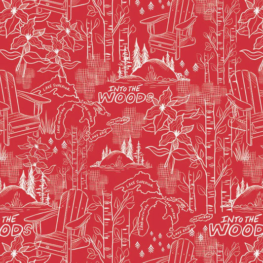 Into the Woods Red - Oh Canada - Camelot Cotton