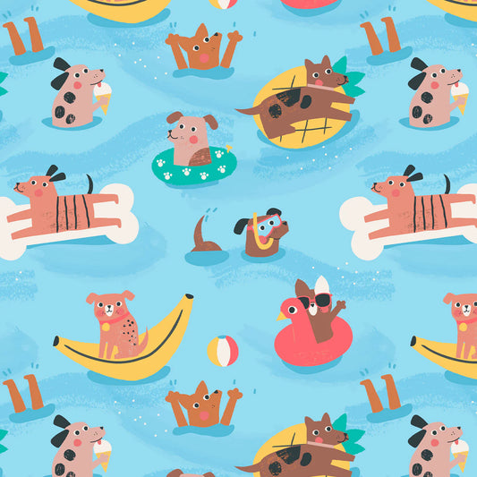Blue Puppy Pool Party - Dashwood Studio Cotton