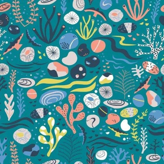 CLEARANCE Underwater Scene Teal - Dashwood Studio Cotton