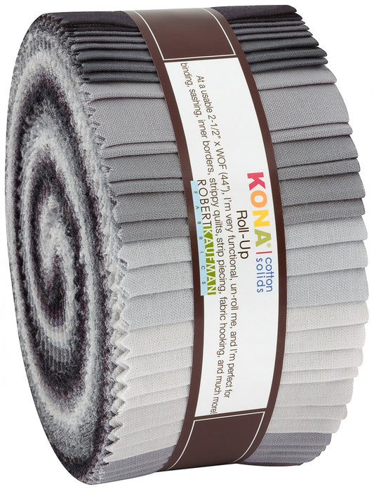Jelly Roll 2-1/2in Strips Kona Cotton Stormy Skies Palette, 40pcs/bundle- Robert Kaufman Cotton