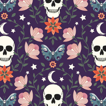 Smiley Skulls on Purple - Spellbound - Dashwood Studio Cotton