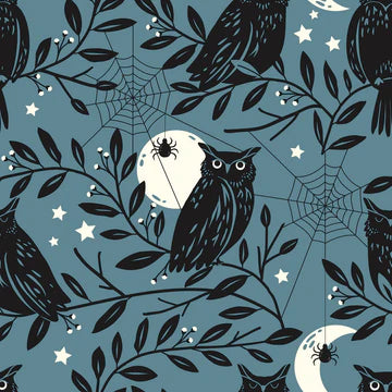 Spooky Owls on Teal - Spellbound - Dashwood Studio Cotton