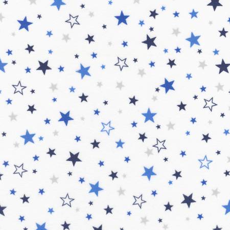 Royal Stars on White - Robert Kaufman Flannel - 1/2 yard ( SRKF1559311)