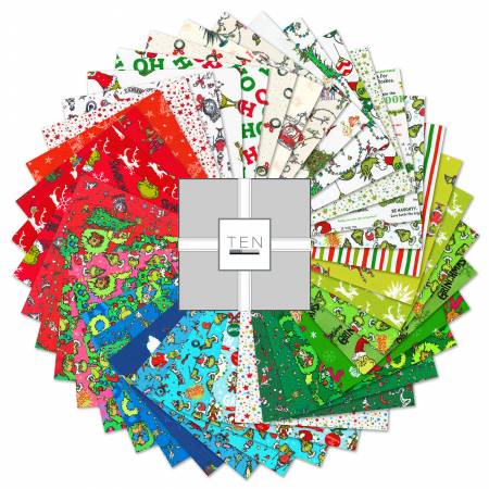 10" Squares - 42 piece How the Grinch Stole Christmas - Robert Kaufman Cotton (TEN-1329-42)