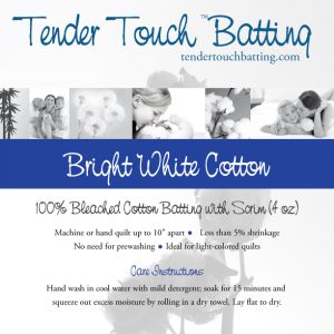 White - Tender Touch 100% Cotton Batting - 96in wide
