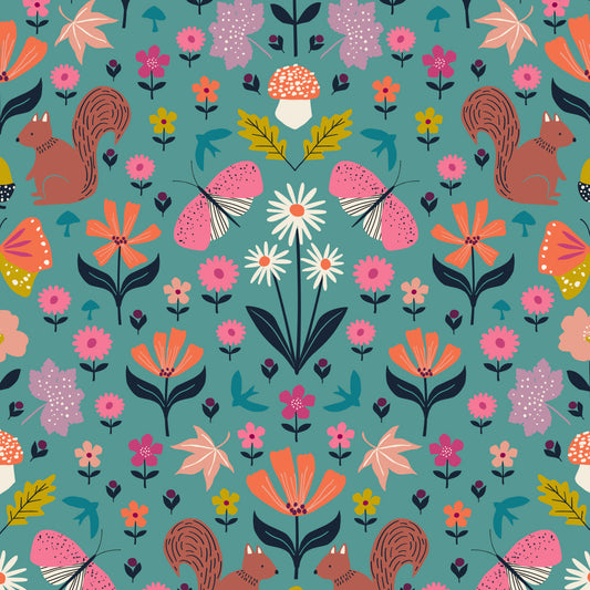 Squirrels & Flowers - Woodland Wander - Dashwood Studio Cotton
