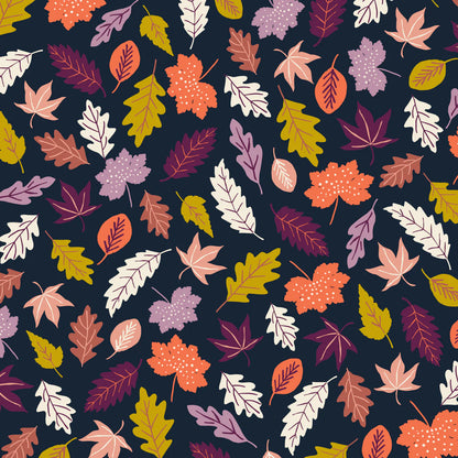 Leaves on Navy - Woodland Wander - Dashwood Studio Cotton