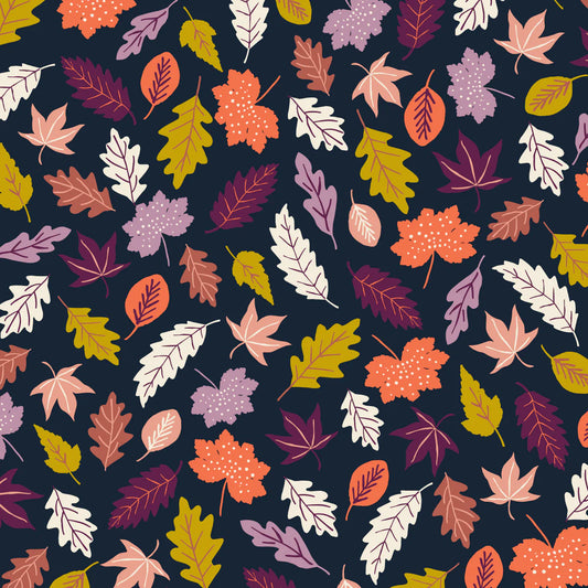 Leaves on Navy - Woodland Wander - Dashwood Studio Cotton