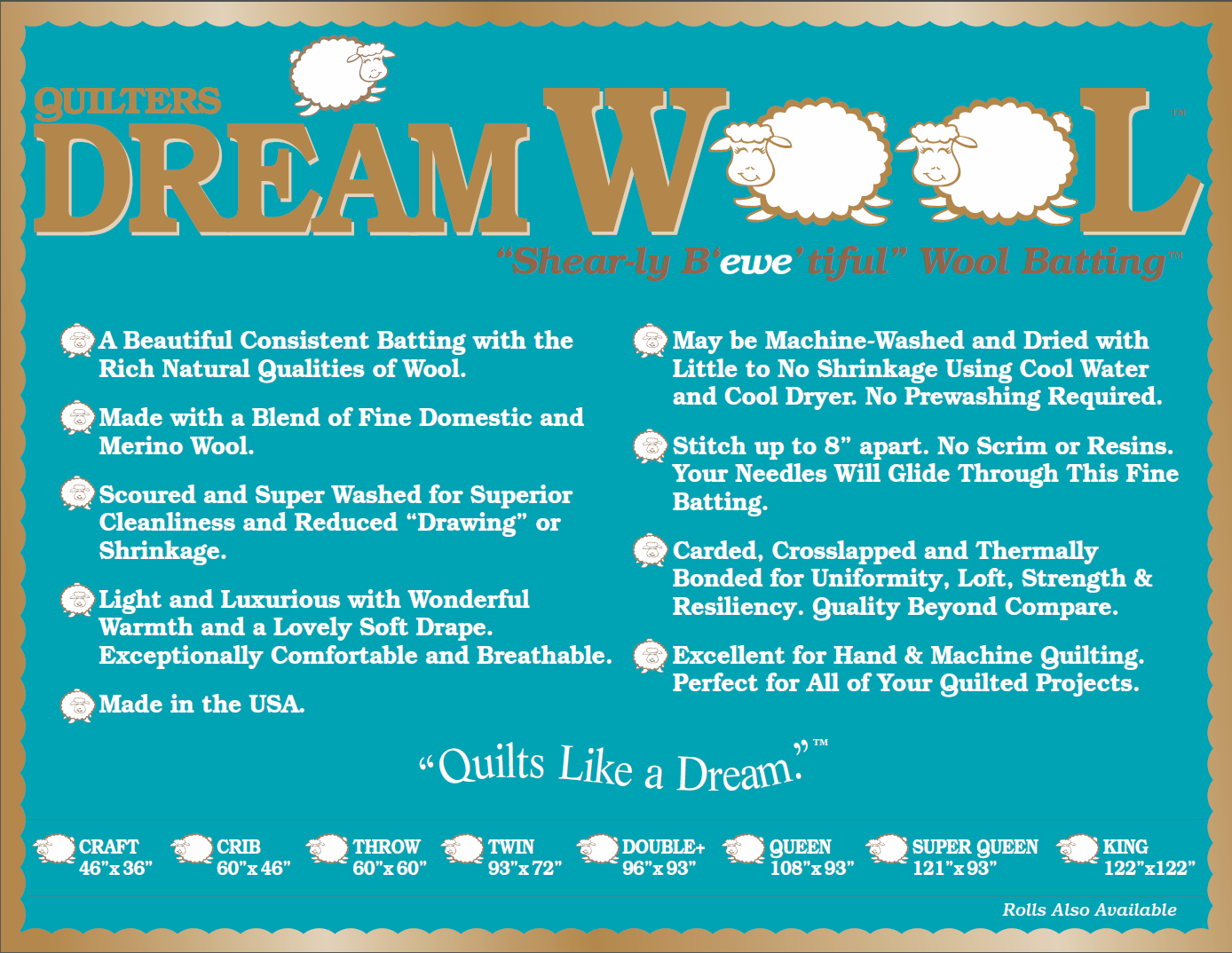 Queen Size - Quilter's Dream Batting - Wool (wool-queen